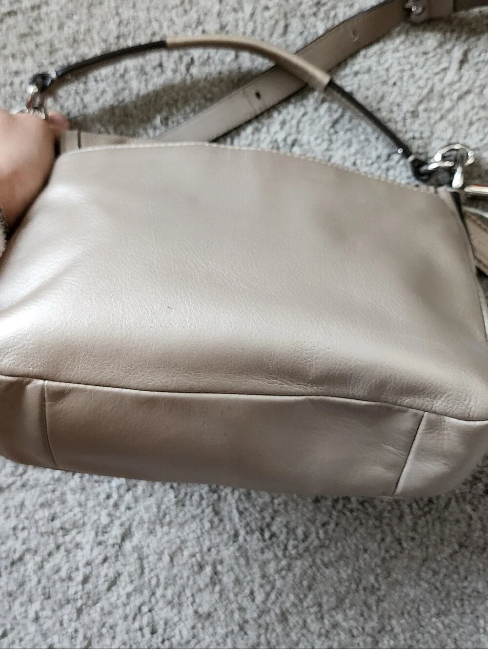 Coach Taupe Pebble Leather Shoulder Bag with Chain Accents